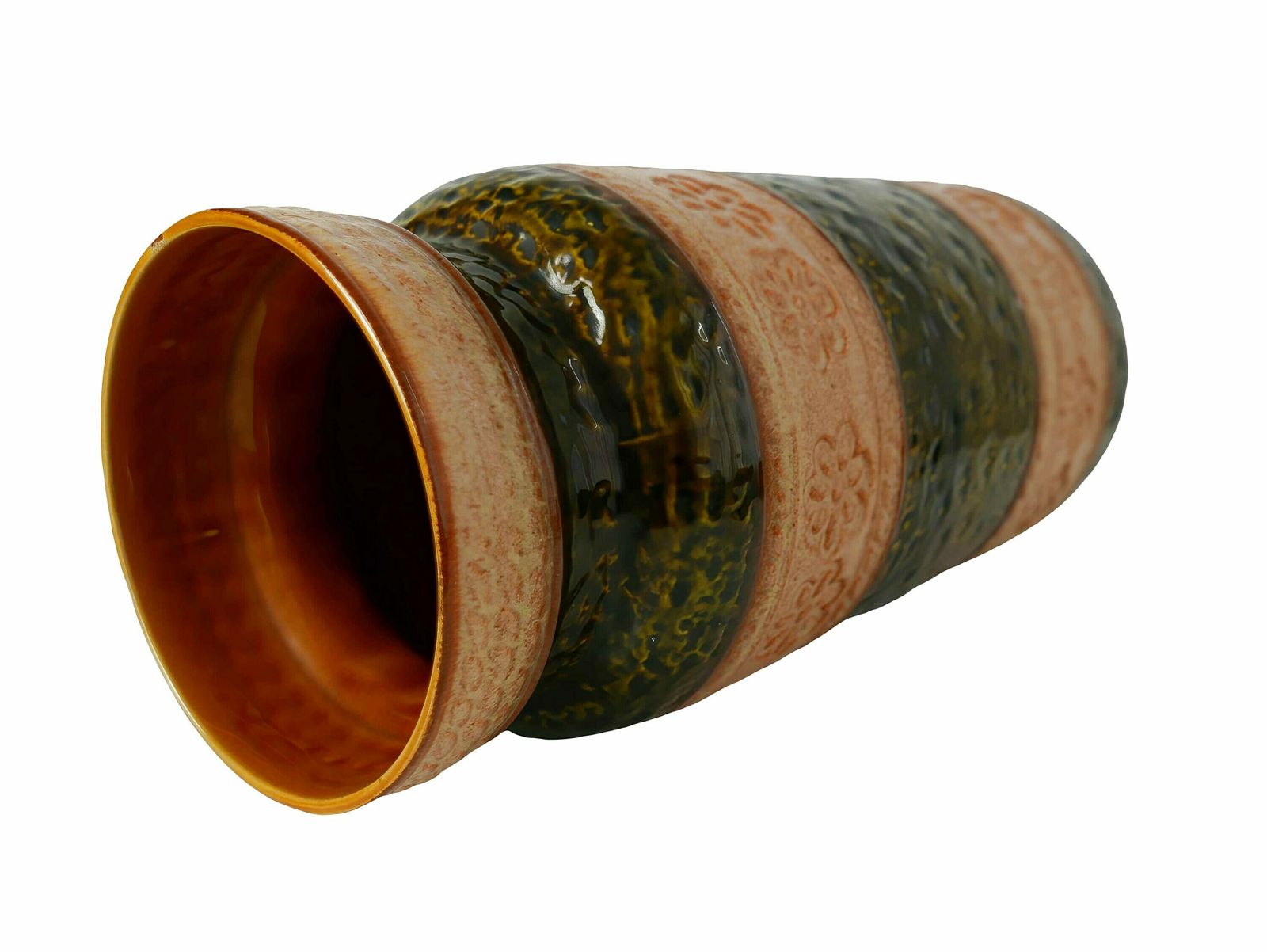 West German Green Ochre With Flower Design Floor Vase, Bay, 1970’s photo vinterior