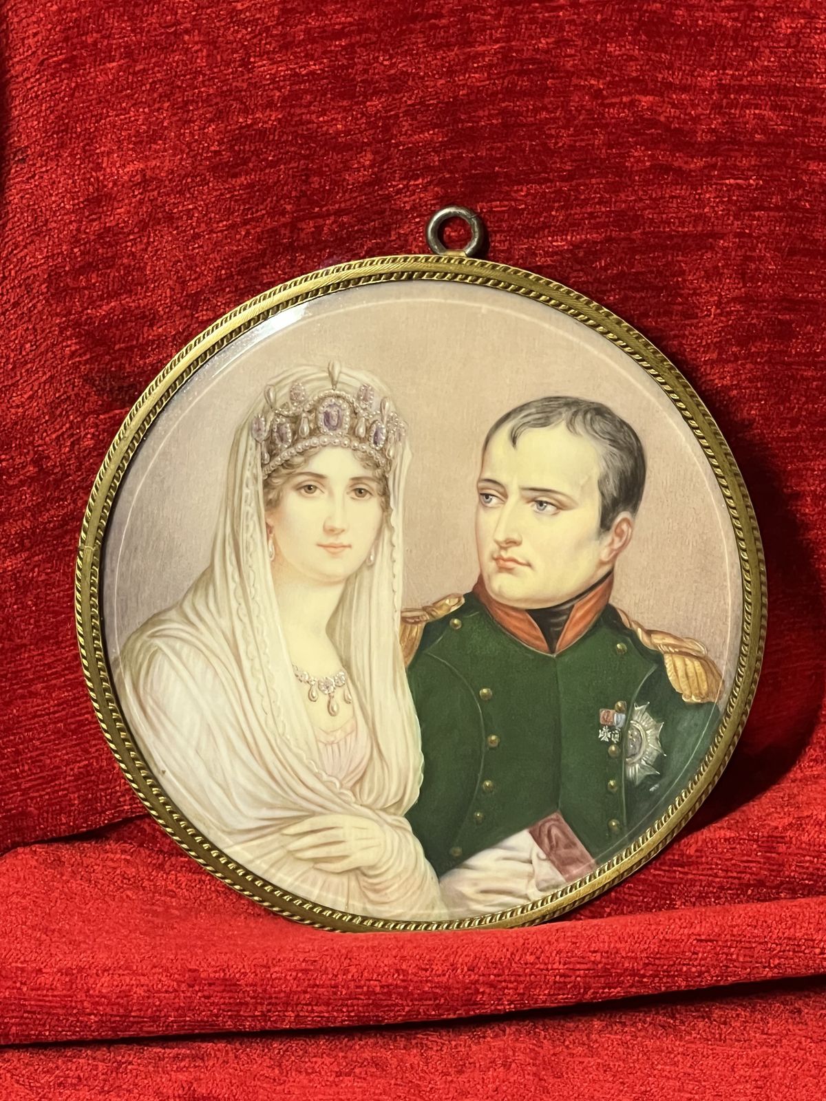 Exquisite Historic Work Of Art Circa 1860 Ivory Miniature Portrait Of Emperor Napoleon And Wife Josephine