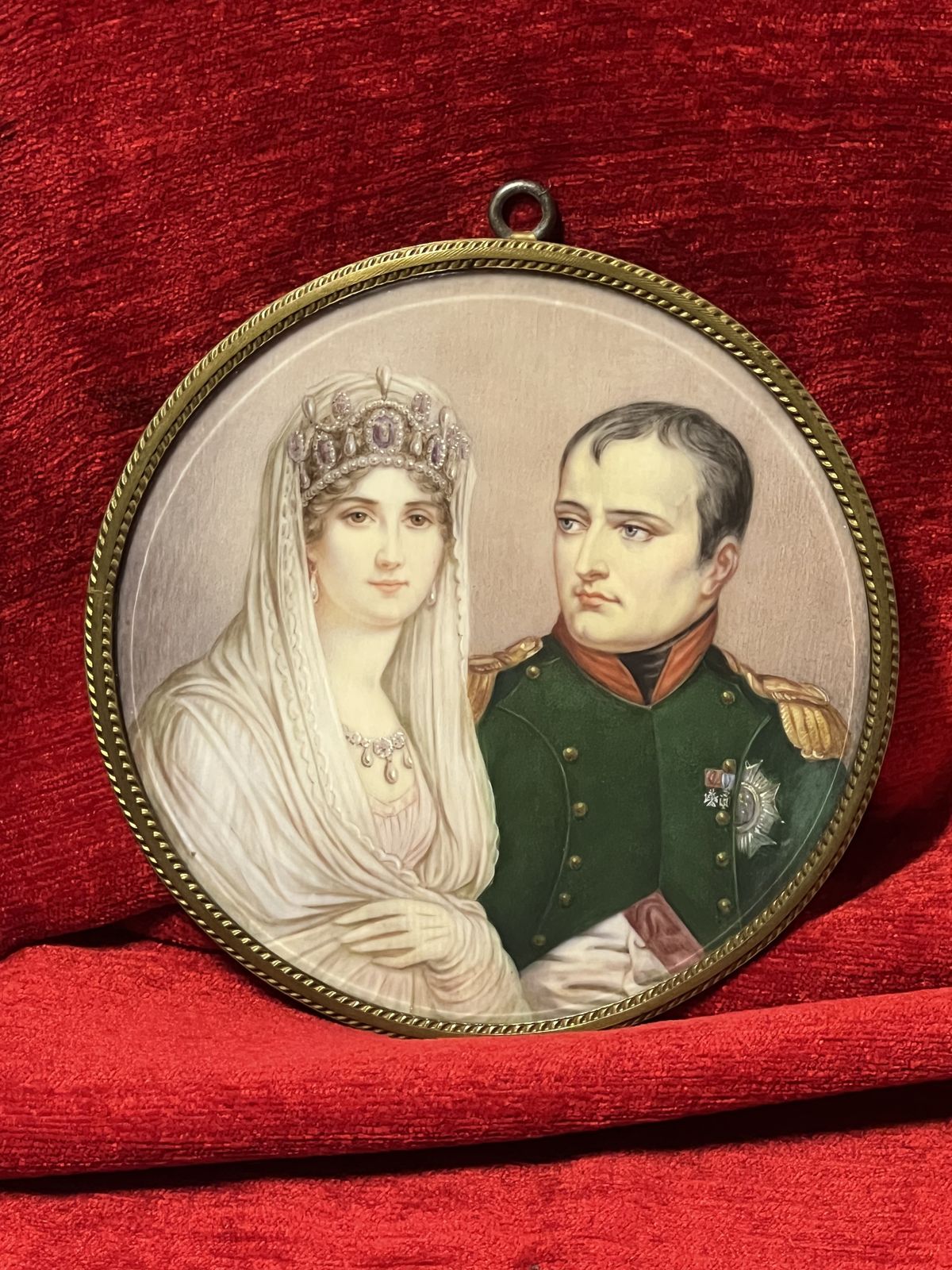 Exquisite Historic Work Of Art Circa 1860 Ivory Miniature Portrait Of Emperor Napoleon And Wife Josephine photo furniture