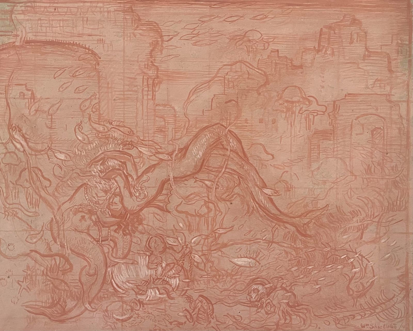 William Shackleton Symbolist Oil On Paper Of The Embrace Of The Mermaids photo furniture