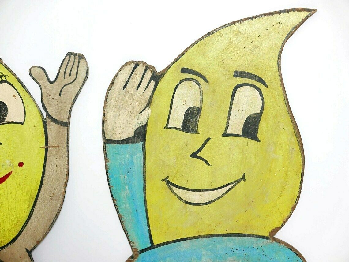 Vintage Pair Of Large Wooden Hand Painted Esso Characters, 1960s photo buy