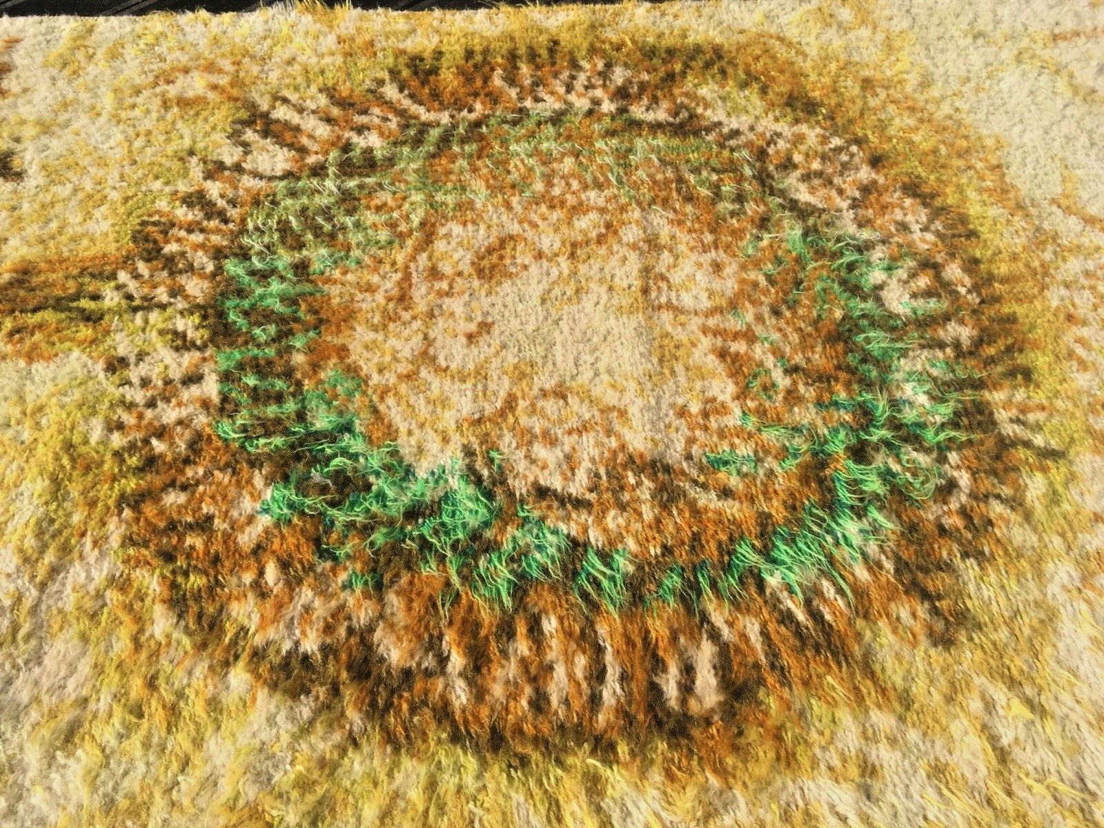 Mid Century Scandi 60's Psychadelic Shag Wool Rug Wall Hanging Rya Vintage Retro photo for sale