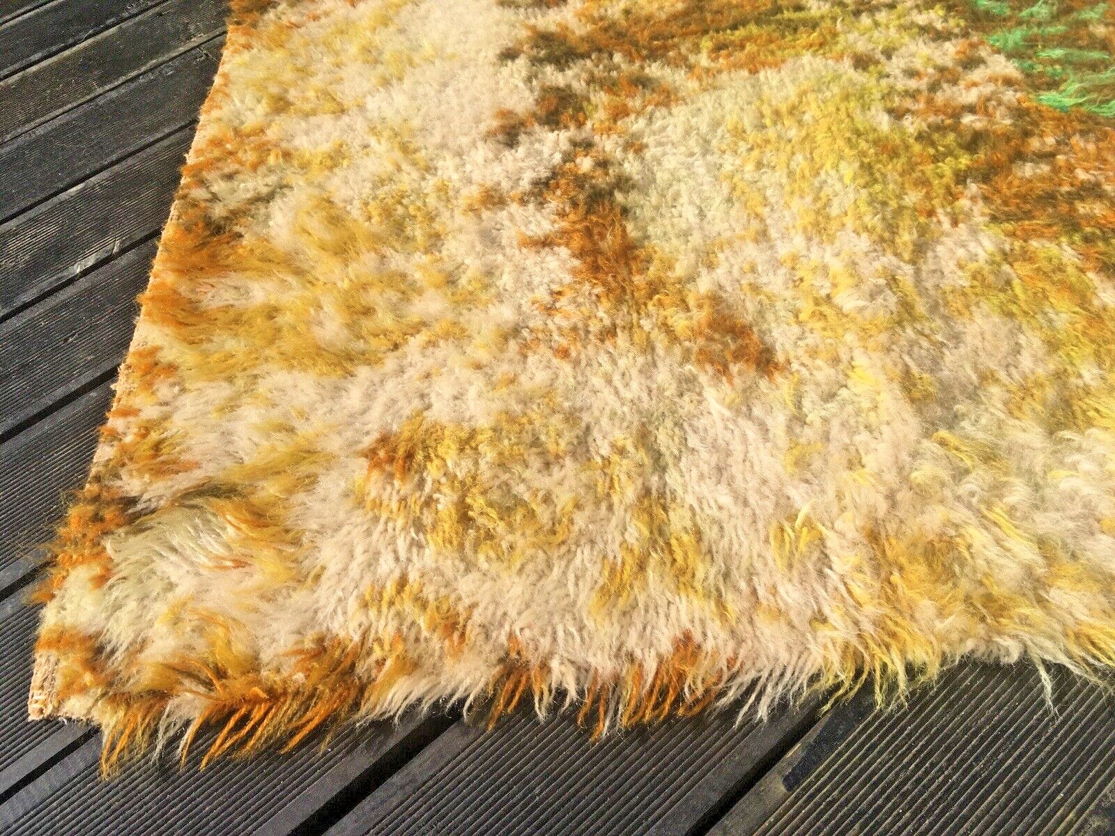 Mid Century Scandi 60's Psychadelic Shag Wool Rug Wall Hanging Rya Vintage Retro photo vintage