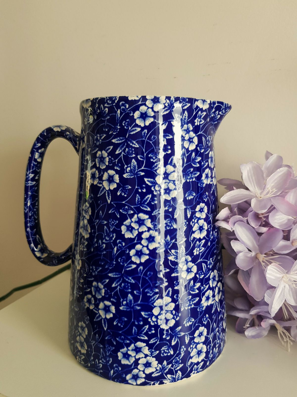 Large Heron Cross Pottery Jug Vase In Blue Calico photo Home Decor