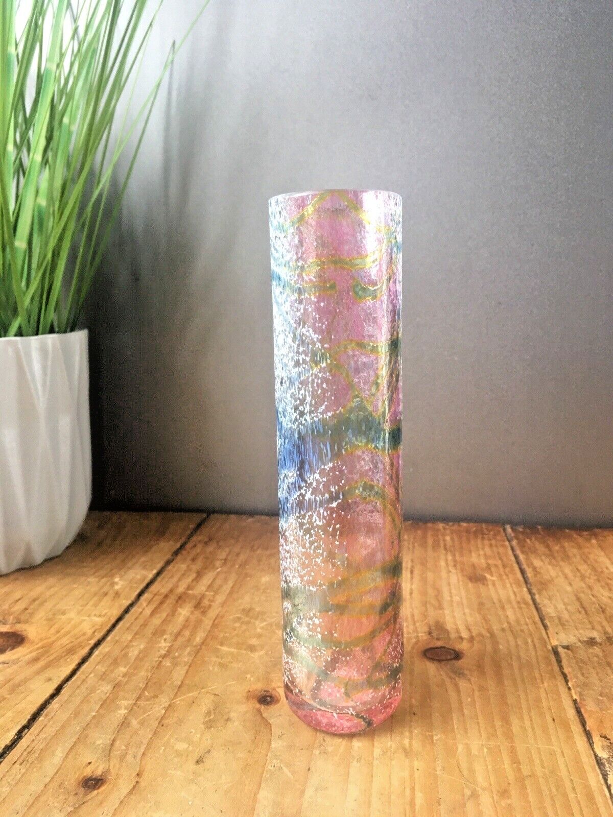 Beautiful Okra Coral Speckled Abstract Web Studio Glass Bud Vase Richard Golding photo vintage
