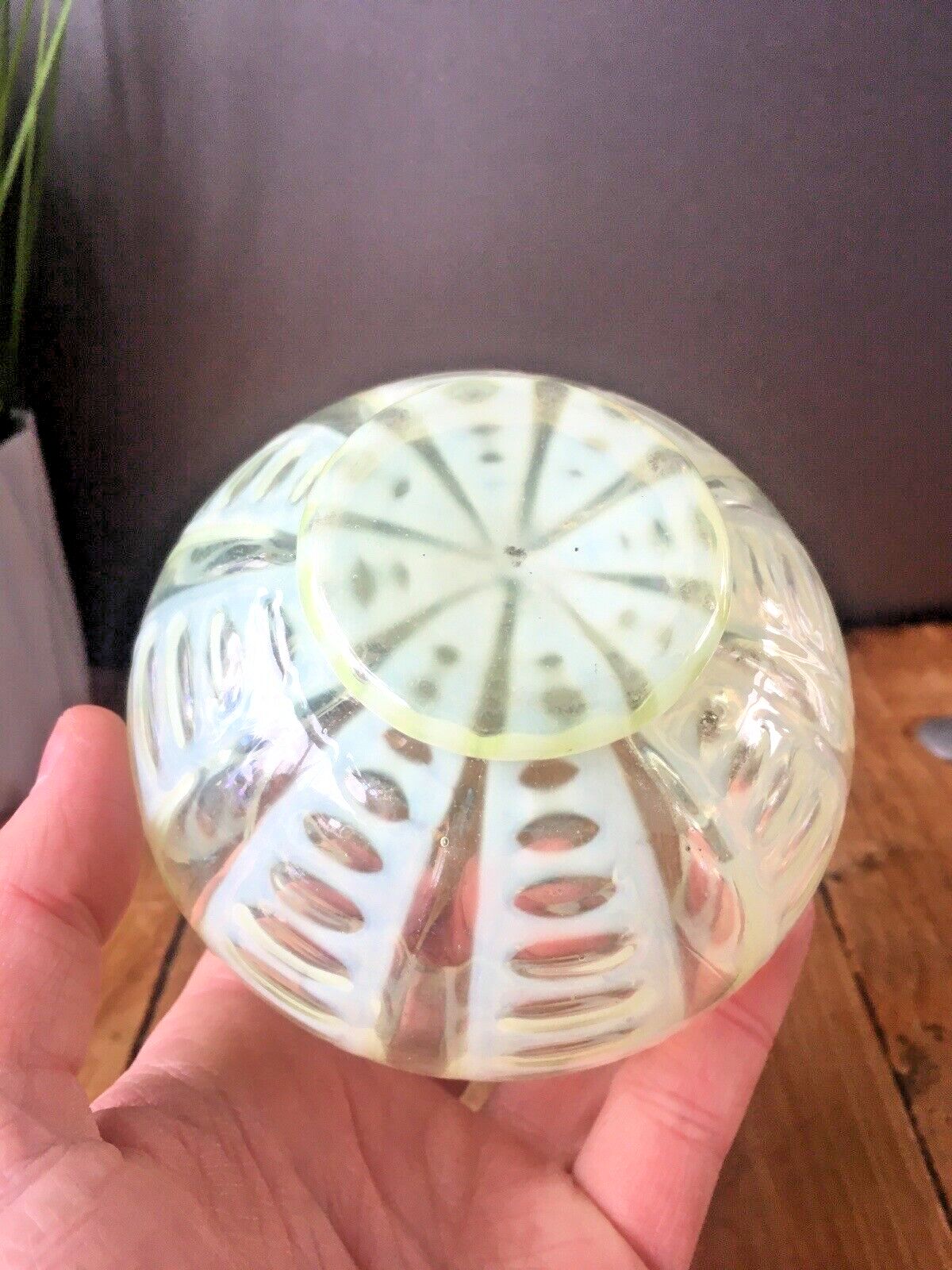 photo for sale Antique Vaseline Glass Opalescent Uranium Posy Flower Frog Vase Sugar Bowl ?