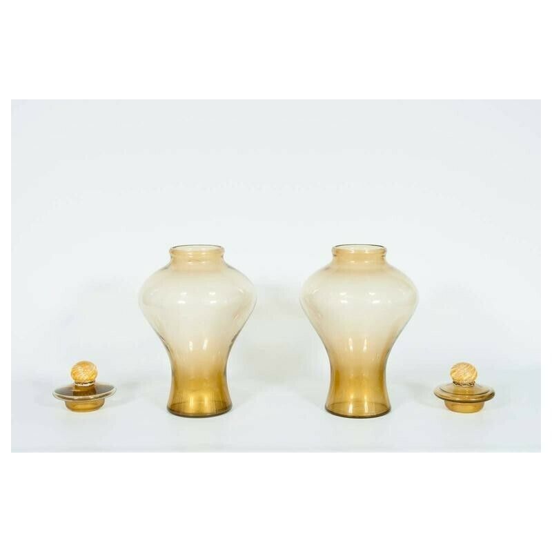 photo furniture Pair Of Italian Vases In Transparent Murano Glass And 24 Karat Gold