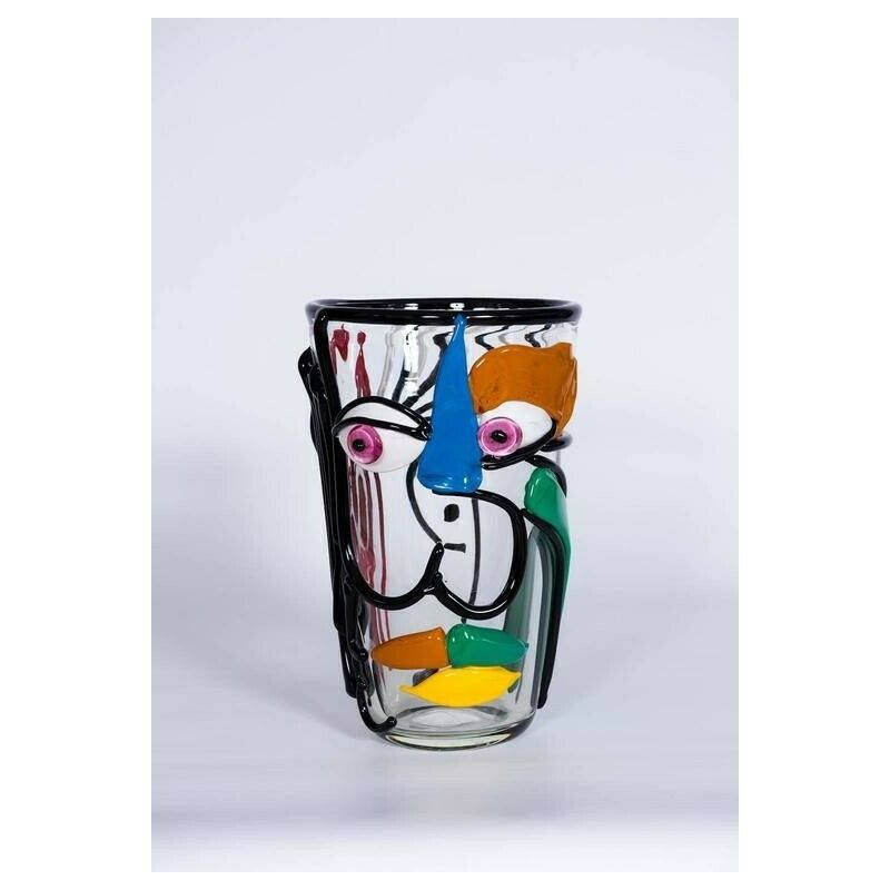 photo for sale Italian Vase In Murano Glass Multi Color Picasso Style Cenedese 1970s