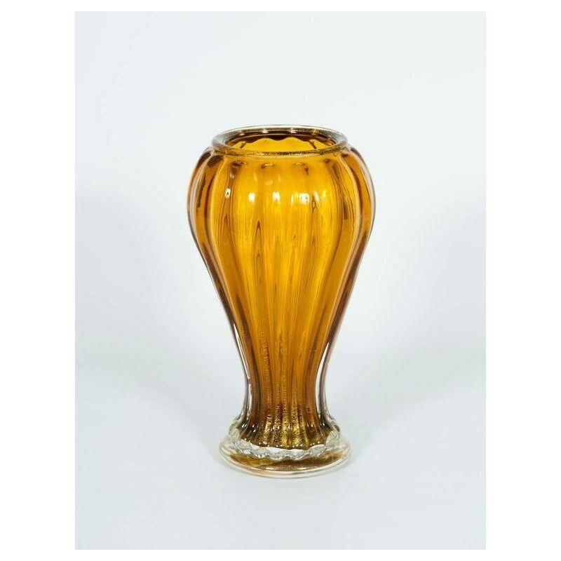 Pair Of Italian Vases In Murano Glass Amber And Gold 1990s photo 1666.0