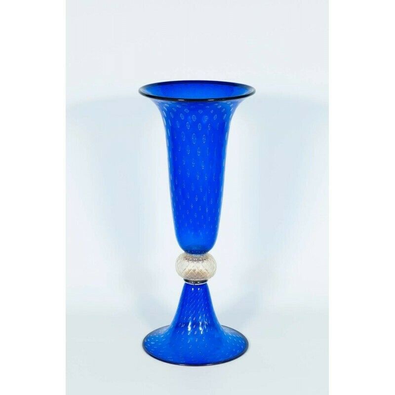 Giant Glass Vase In Murano Glass Blue Color And Gold Finishes Italy 1950s photo furniture
