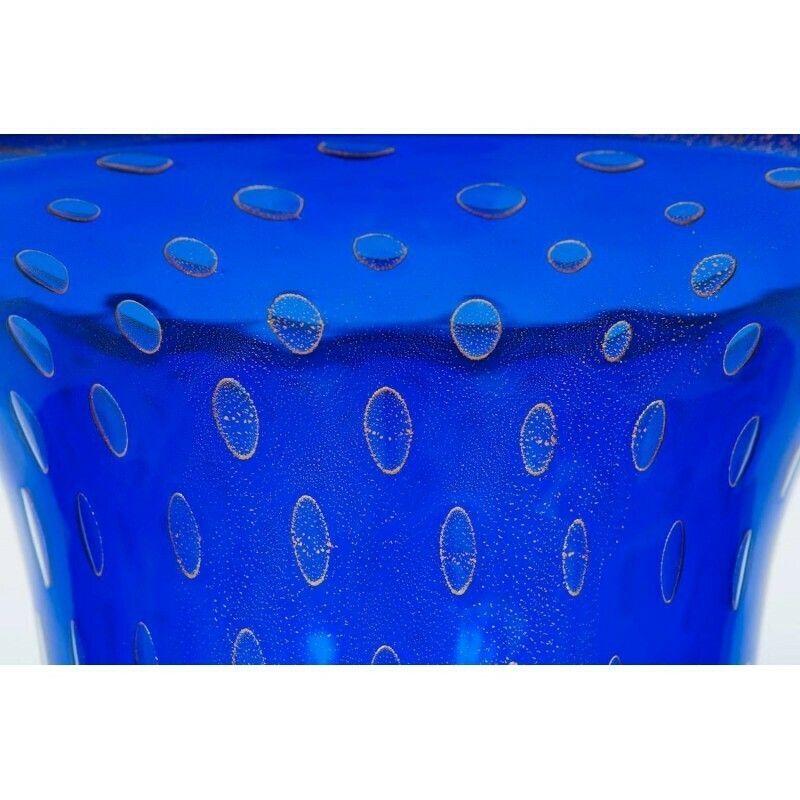 Giant Glass Vase In Murano Glass Blue Color And Gold Finishes Italy 1950s photo vinterior