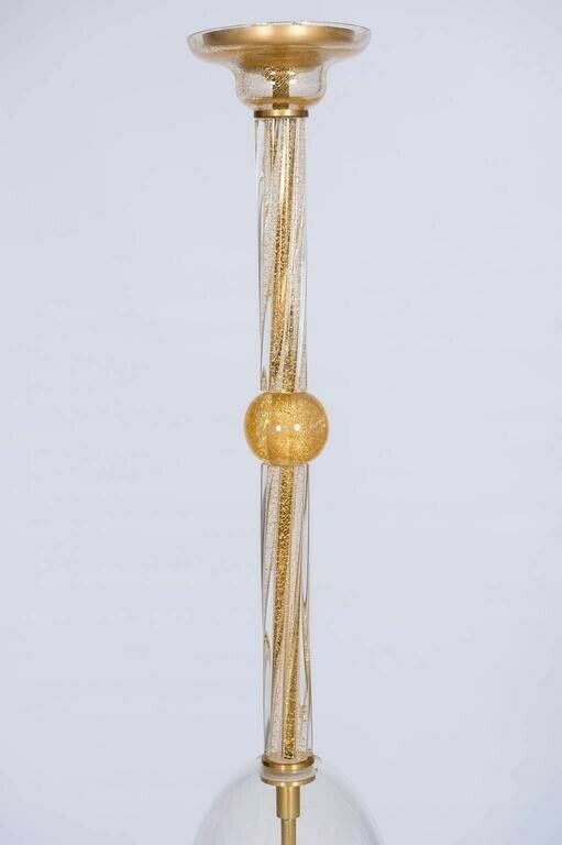 Italian Flush Mount In Blown Murano Glass Clear Color And 24k Gold, 21st photo vintage