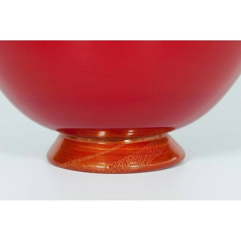 Handcrafted Vase In Blown Murano Glass Red & Gold Finishes 1980s Italy photo for sale