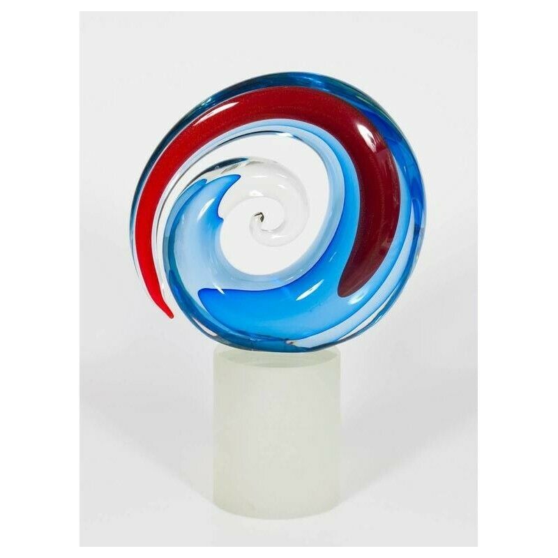 Italian Venetian, Sculpture, Blown Murano Glass, Red Blu, Romano Donà, 1990s photo for sale