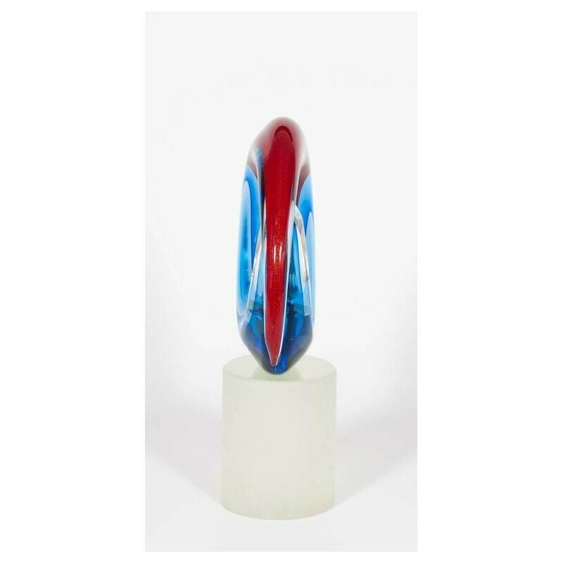 Italian Venetian, Sculpture, Blown Murano Glass, Red Blu, Romano Donà, 1990s photo Art