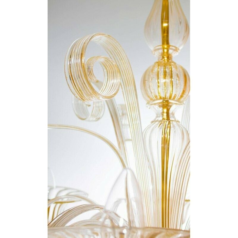 Italian Venetian Chandelier In Blown Murano Glass, Gold Pastorals, 1990s photo Lighting