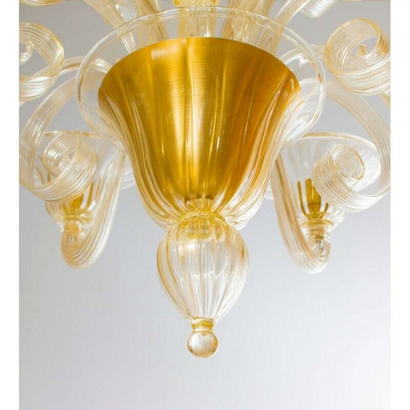 Italian Venetian Chandelier In Blown Murano Glass, Gold Pastorals, 1990s photo vintage