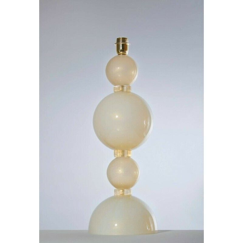 Italian Venetian Pair Of Table Lamps Blown Murano Glass Ivory And Gold, 1970s photo for sale