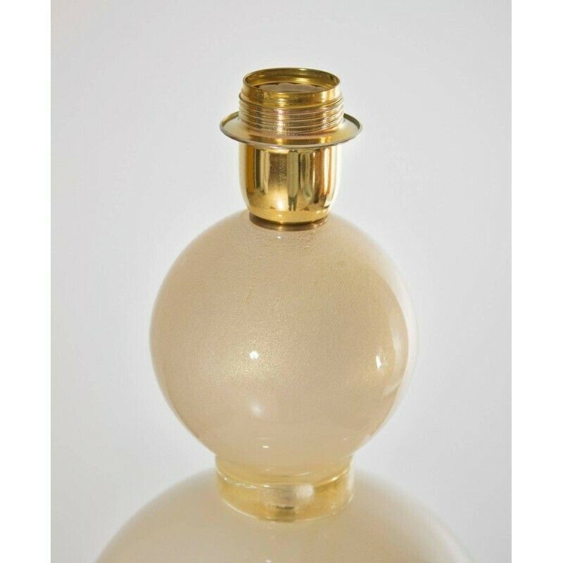 Italian Venetian Pair Of Table Lamps Blown Murano Glass Ivory And Gold, 1970s photo 6633.0