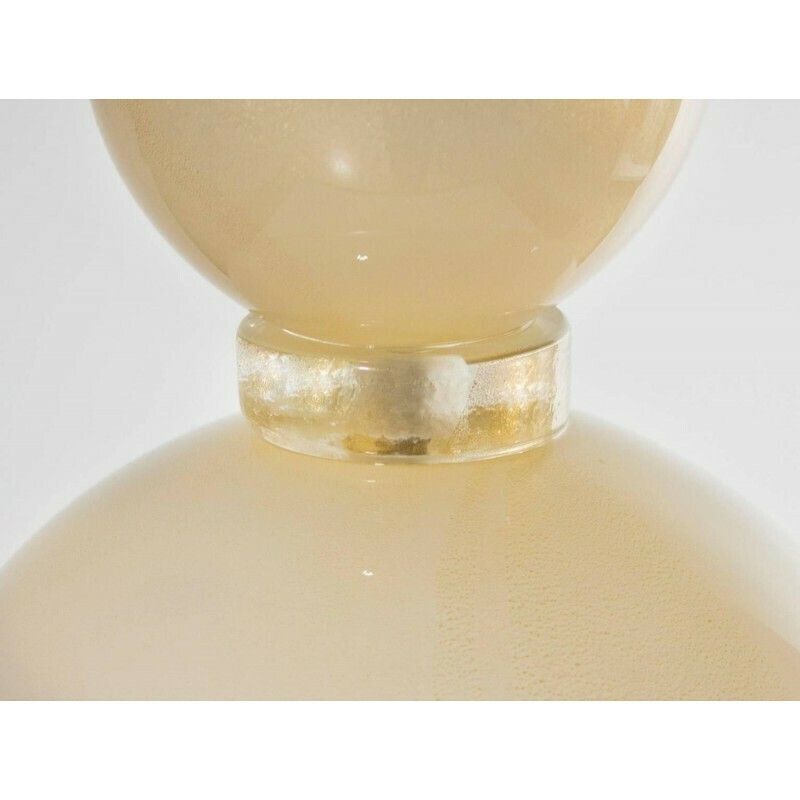 Italian Venetian Pair Of Table Lamps Blown Murano Glass Ivory And Gold, 1970s photo vinterior