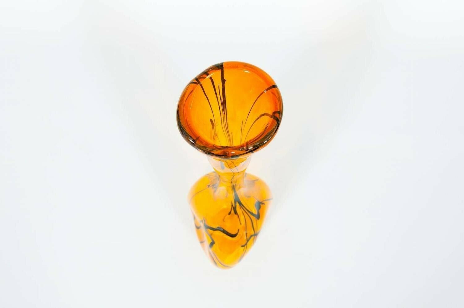 Modern Orange Vase In Blown Murano Glass With Black Stripes, 1990s Italy photo vinterior