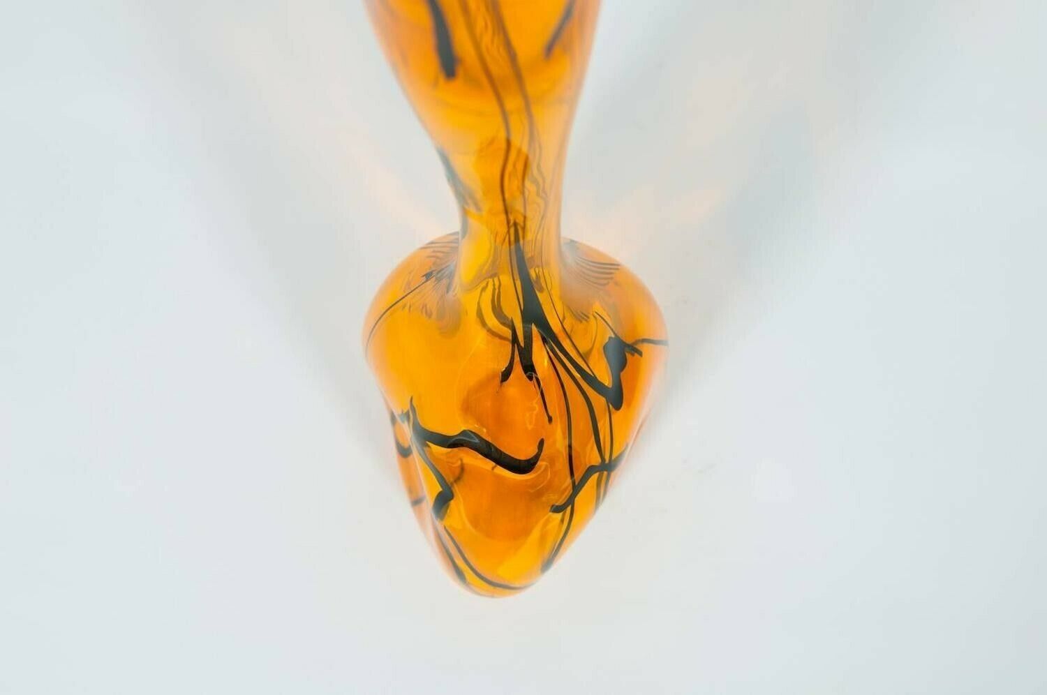 Modern Orange Vase In Blown Murano Glass With Black Stripes, 1990s Italy photo buy