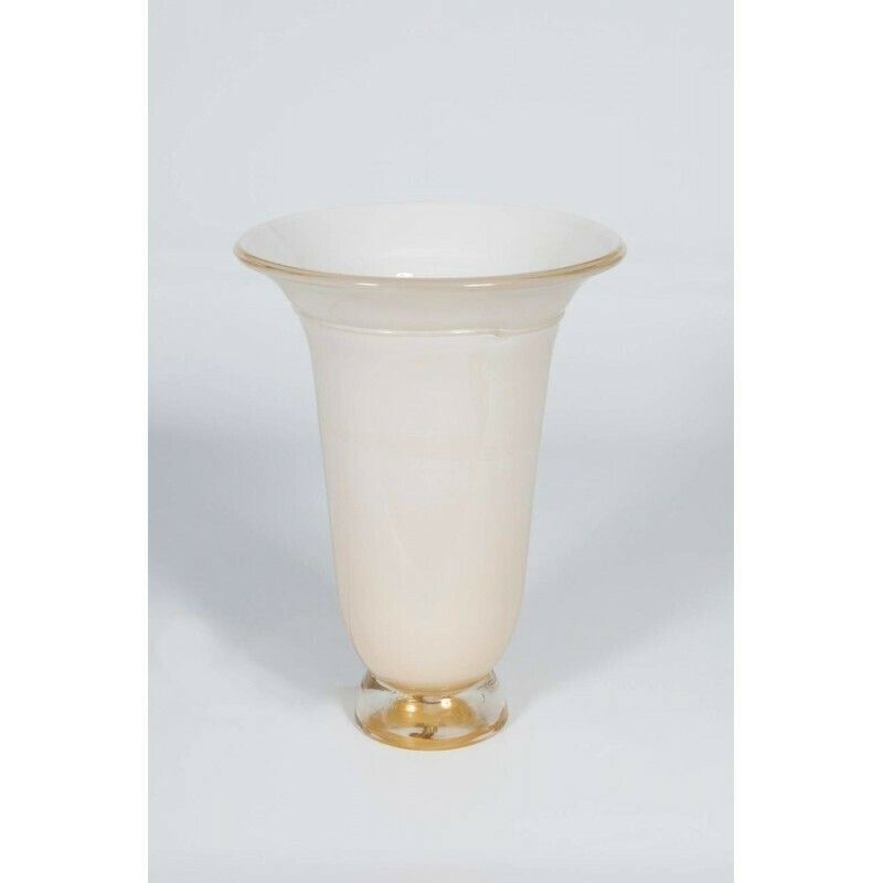 Pair Of White And Gold Italian Murano Glass Table Lamps Barovier, 1980s photo Lighting