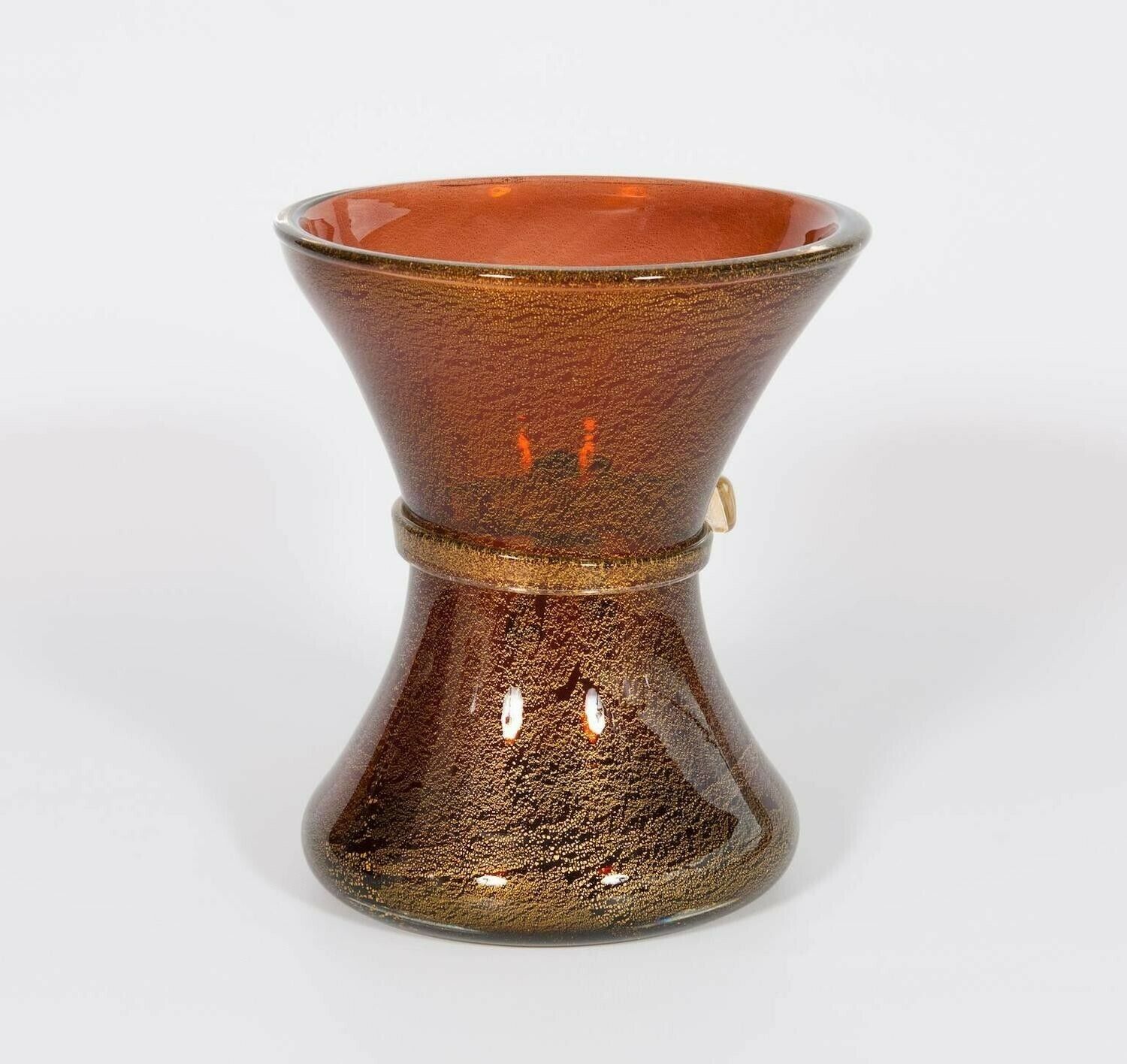 Vase With Bow Amber Color And Gold Finishes In Blown Murano Glass 1970s Italy photo furniture