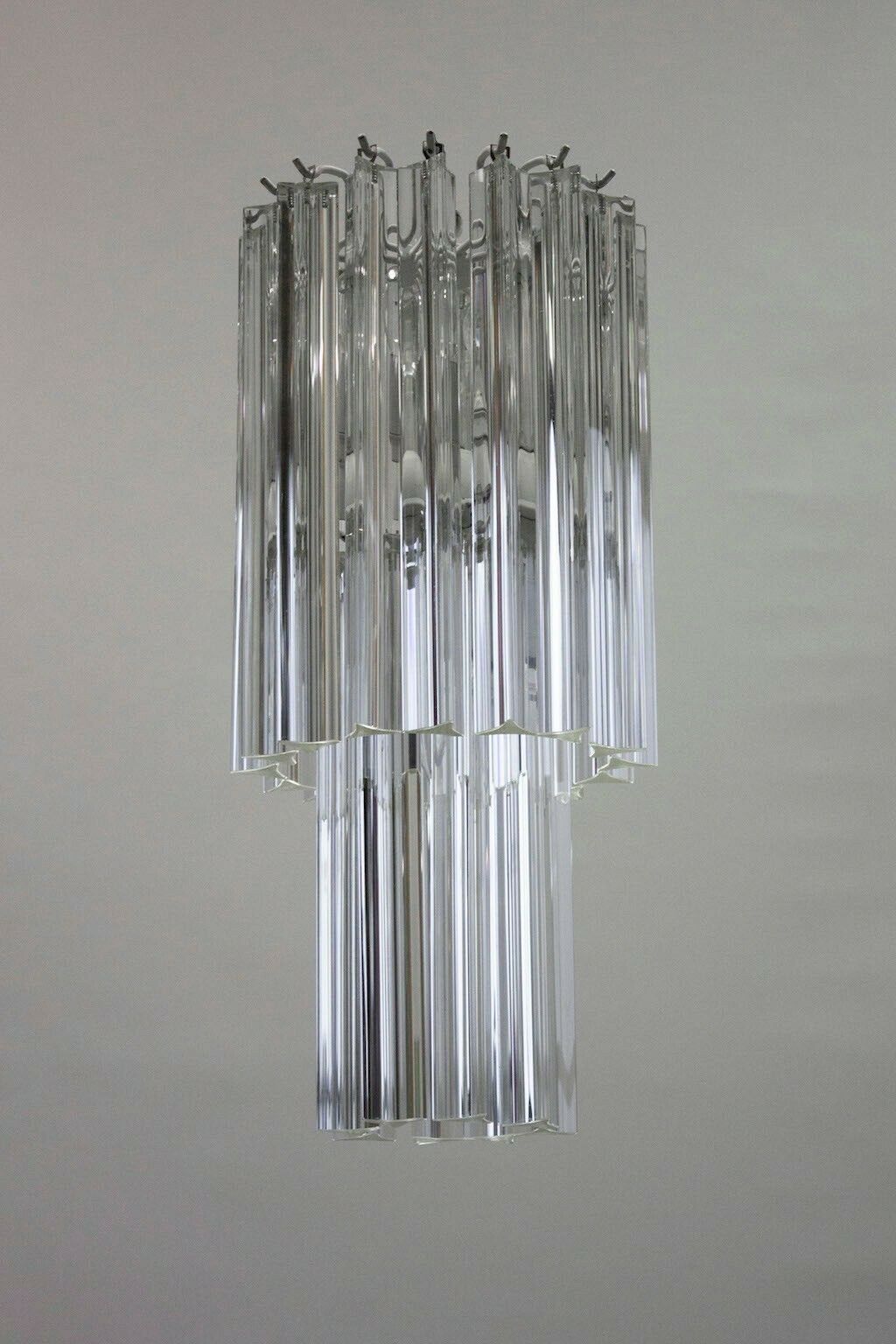 Italian Venetian Pair Of Chandeliers, Blown Murano Glass, Triedro Camer G, 1960s photo vintage