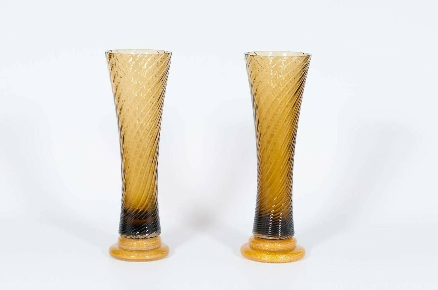 Giant Pair Of Amber And Gold Glasses Vase In Blown Murano Glass 1980s photo furniture