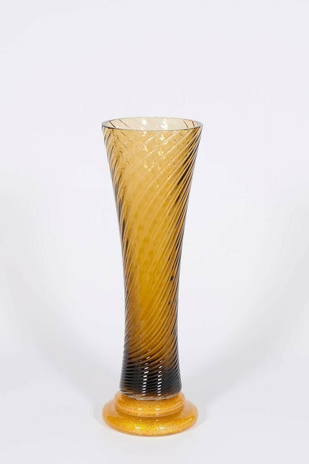 Giant Pair Of Amber And Gold Glasses Vase In Blown Murano Glass 1980s photo for sale