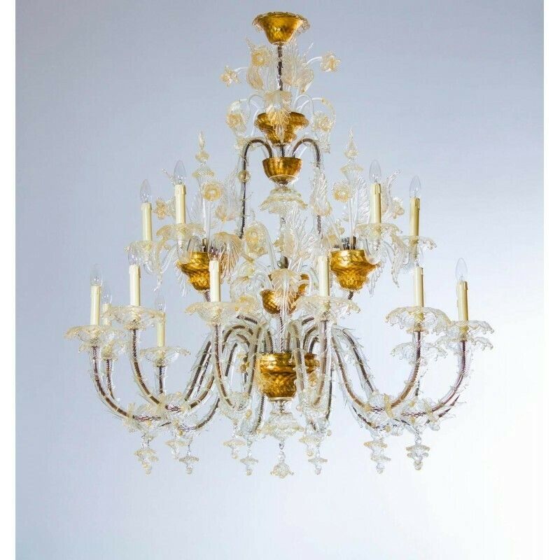 Italian Ca' Rezzonico Chandelier In Blown Murano Glass Gold 1950s photo furniture