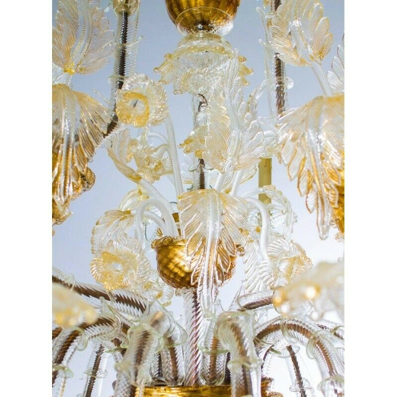 Italian Ca' Rezzonico Chandelier In Blown Murano Glass Gold 1950s photo 20341.99