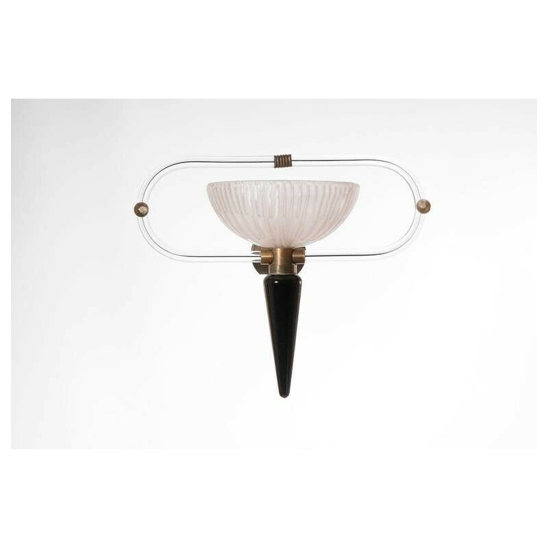 Pair Of Sconces In Blown Murano Glass Black & White Camer Glass 1960s Italy photo furniture
