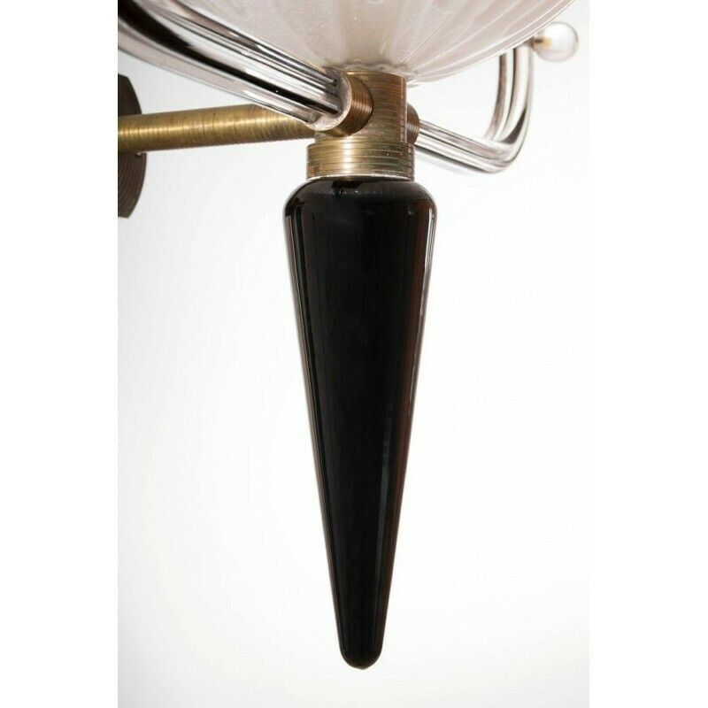 Pair Of Sconces In Blown Murano Glass Black & White Camer Glass 1960s Italy photo Lighting