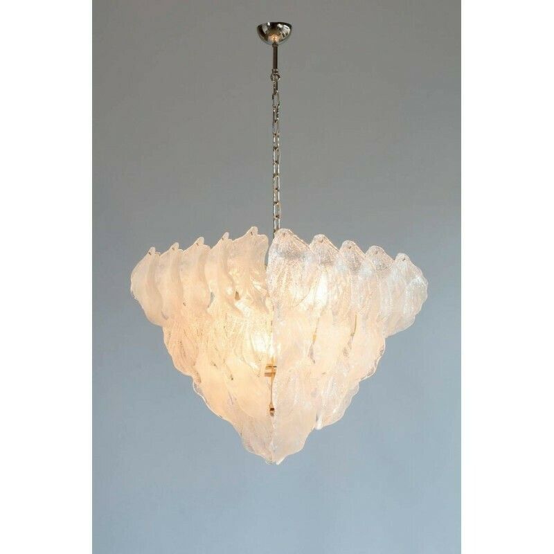Italian Venetian, Flush Mount, In Blown Murano Glass, Transparent Leafs , 1950s photo furniture