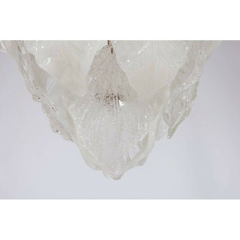 Italian Venetian, Flush Mount, In Blown Murano Glass, Transparent Leafs , 1950s photo vinterior