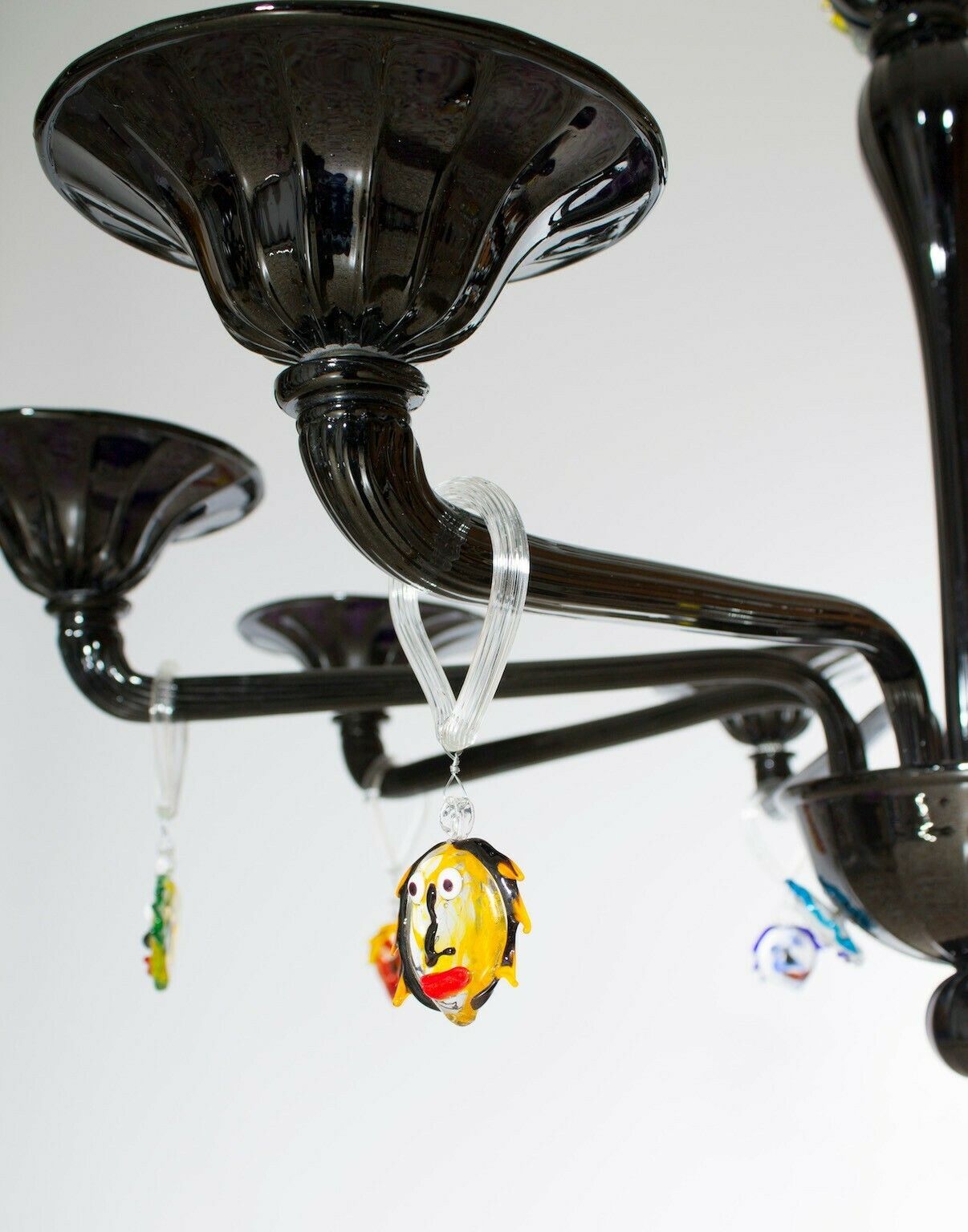 Modern Black Pair Of Chandeliers Picasso Sculpture In Blown Murano Glass, Italy photo Lighting