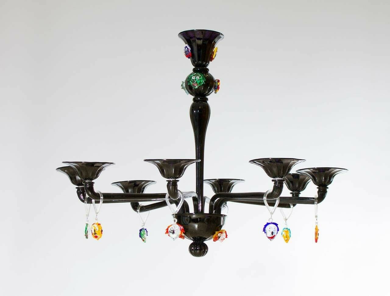 Modern Black Pair Of Chandeliers Picasso Sculpture In Blown Murano Glass, Italy photo buy