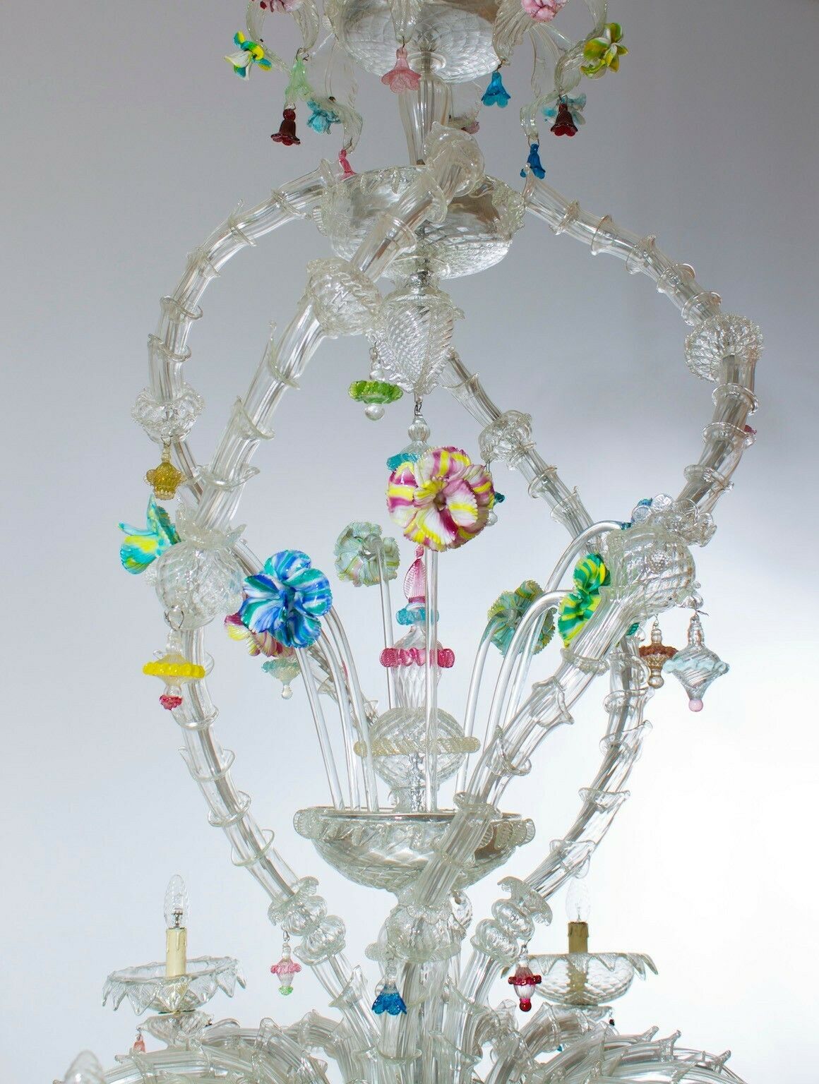 Italian Venetian Ca'rezzonico Chandelier In Blown Murano Glass 1950s photo Lighting
