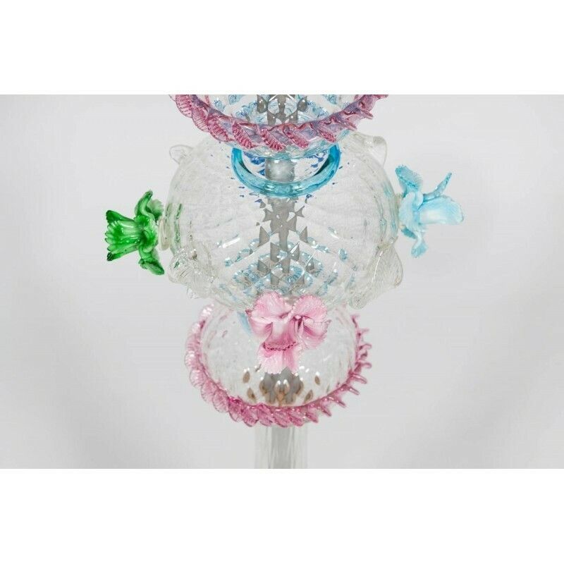 Rezzonico Floor Lamp With Colored Flowers In Blown Murano Glass, Italy, 1990s photo for sale