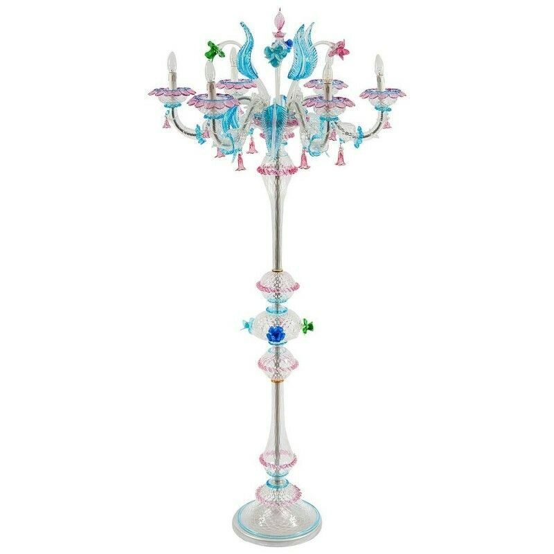 Rezzonico Floor Lamp With Colored Flowers In Blown Murano Glass, Italy, 1990s