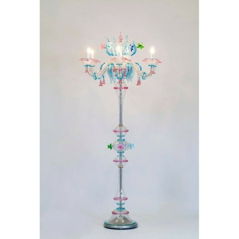Rezzonico Floor Lamp With Colored Flowers In Blown Murano Glass, Italy, 1990s photo vintage