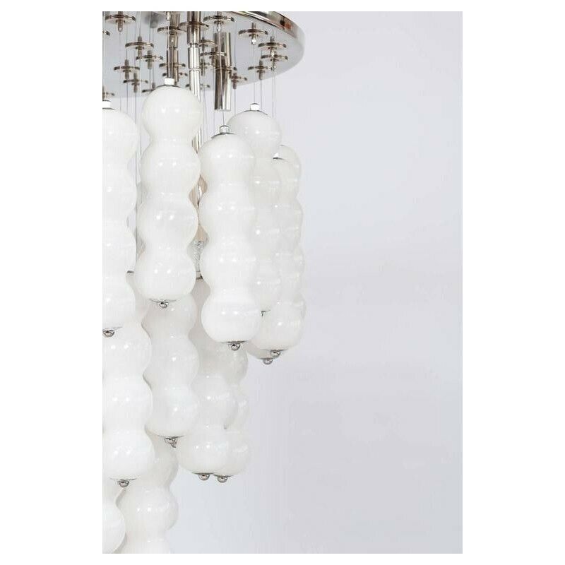 Italian Venetian Chandelier Blown Murano Glass White Chains Mazzega 1990s photo vinterior