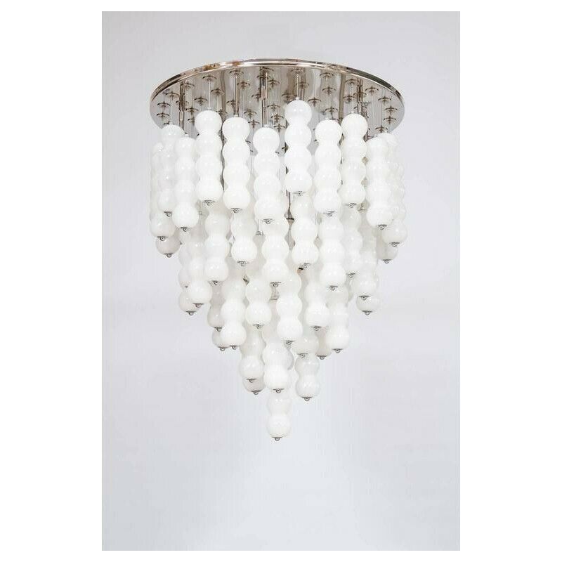 photo for sale Italian Venetian Chandelier Blown Murano Glass White Chains Mazzega 1990s