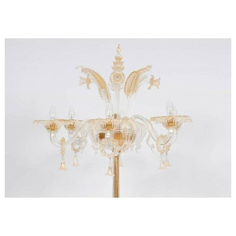 Gold Floor Lamp In Blown Murano Glass Flowers And Leaves 1990s Italy photo 9308.0