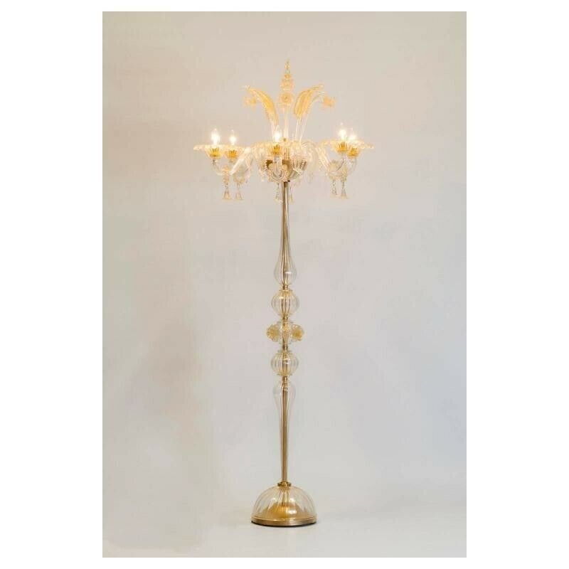 photo furniture Gold Floor Lamp In Blown Murano Glass Flowers And Leaves 1990s Italy