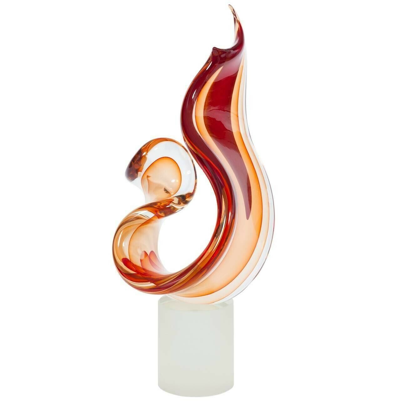 Italian "Flame" Sculpture In Blown Murano Glass Signed By Romano Donà 1990s