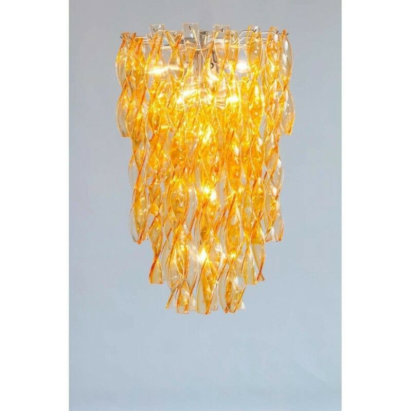 Italian Venetian Flush Mount In Blown Murano Glass Twisted Orange Color 1990s photo furniture