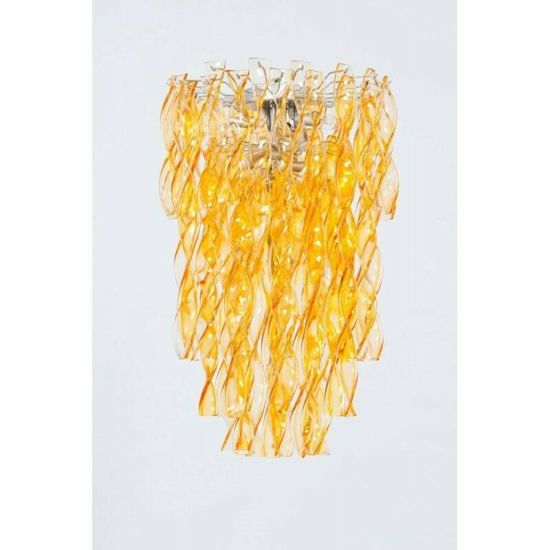 Italian Venetian Flush Mount In Blown Murano Glass Twisted Orange Color 1990s photo for sale